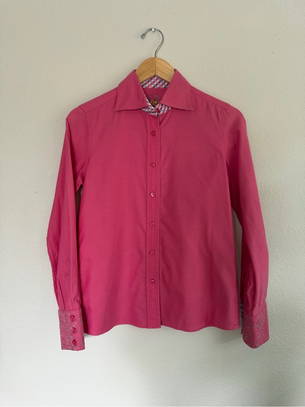 Robert Graham Pink Embroidered Oxford Button Down Shirt XS
